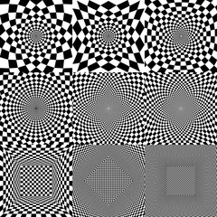 Set of black and white optical illusion geometric vector background