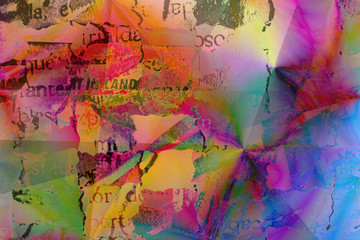 Graffiti collage art background unique multicolor torn paper image of woven color