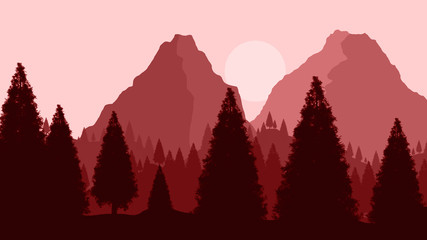 Mountain Landscape Illustration at Sunset