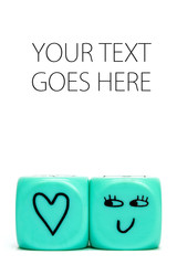 Turquoise conceptual dices - Excited about new love, card