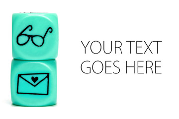 Turquoise conceptual dices - Reading love letter, card