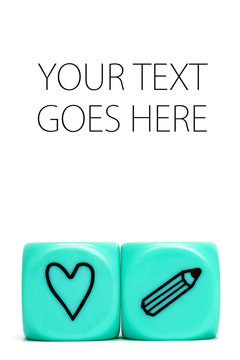 Turquoise conceptual dices - Love for writing, card