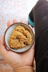 Miso paste on hand
