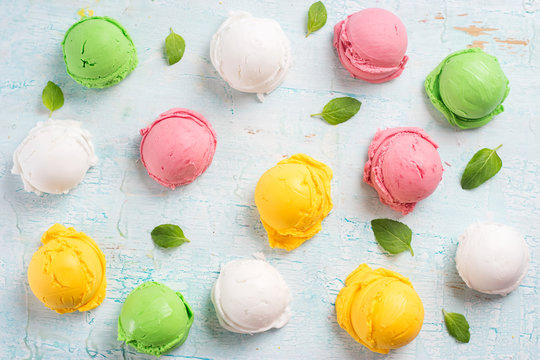 Colorful ice cream balls.