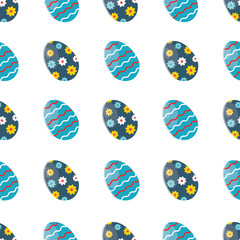 Seamless pattern with easter eggs. Blue eggs pattern