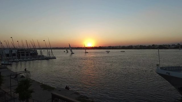 LUXOR, EGYPT - FEBRUARY 10, 2016: Beautiful sunset on the Nile river in Luxor