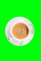 espresso coffee cup isolated on green background and clipping path