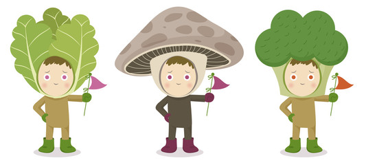 Vegetable Head Child Character, Lettuce, Mushroom,Broccoli