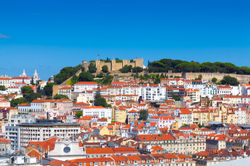 Fototapeta na wymiar Panorama of Lisbon (Portugal) withe the Castle of Sao Jorge