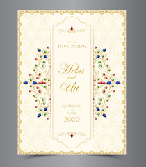 Wedding or invitation card  vintage style  with  crystals  abstarct pattern background  ,vector element eps10 illustration,indian,islam,wedding,invitation