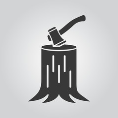 The ax stuck in a tree stump icon