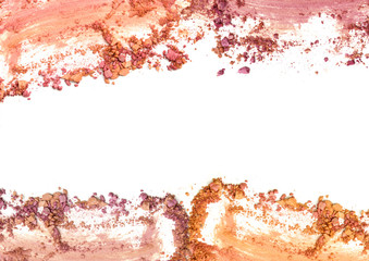 Make up crushed powder color frame on white background