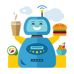 Vector Robot Waiter. Flat style colorful Cartoon illustration.