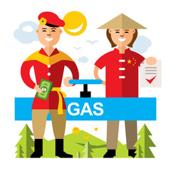 Vector Gas pipeline Russia - China. Flat style colorful Cartoon illustration.
