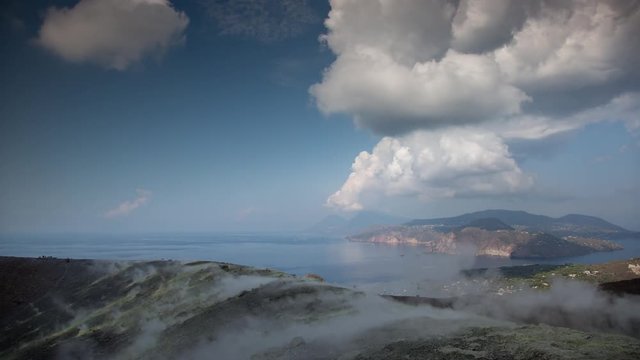 The incredible vulcano island off the coast of Sicily, Italy. vulcano has constant sulphurous fumes coming up through its vents in the crator