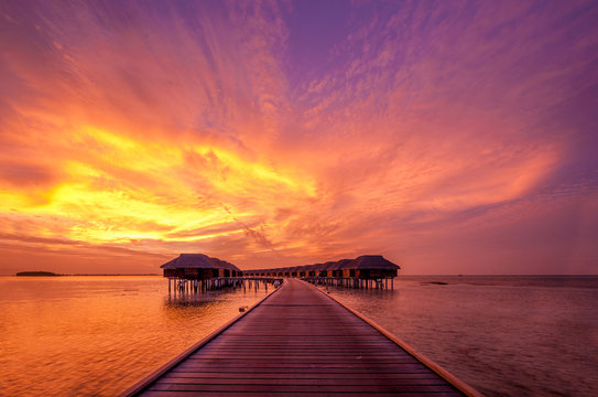 Fototapeta Sunset at Maldivian beach
