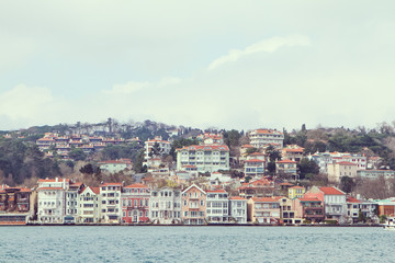 Fototapeta na wymiar View of Istanbul and Bosphorus, Turkey. Sea front town houses