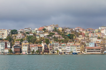 Fototapeta na wymiar View of Istanbul and Bosphorus, Turkey. Sea front town houses