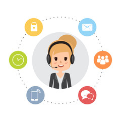 business woman to cusotmer service infographic. illustration vector people flat design.