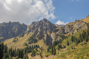 Tuyk su gorge near Shymbulak ski resort. Tien Shan mountains at summer time, Almaty, Kazakhstan