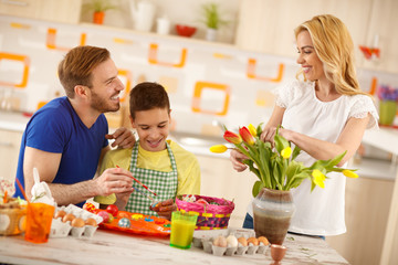 Family preparing Easter celebration