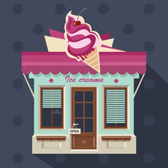 Vector modern shop, detailed facade background in flat style