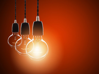 close up shot on light bulb on the dark