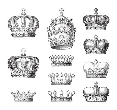 Collection of crowns / vintage illustration 