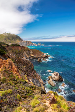 Pacific Ocean coast, California, USA. Vertical image.