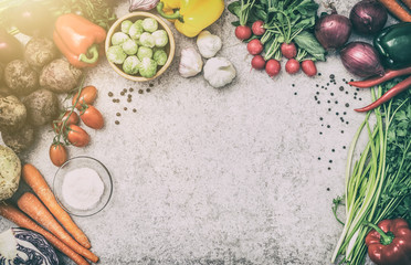 Vegetables on a stone countertop.