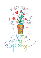 Hello spring tulips in flower vase