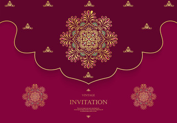 Fototapeta na wymiar Wedding or invitation card vintage style with crystals abstarct pattern background ,vector element eps10 illustration,indian,islam,wedding,invitation