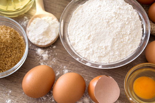 eggs and flour basic ingredients for baking.