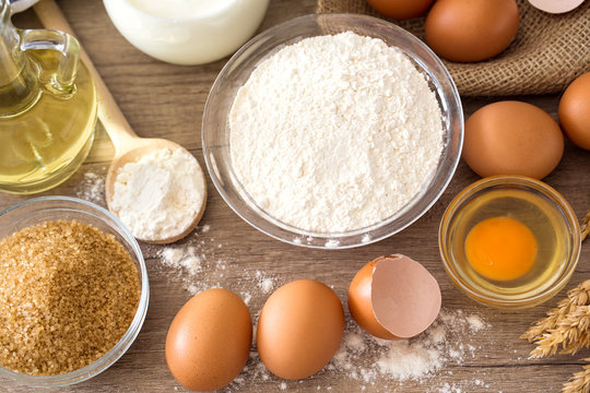 top view on basic ingredients for baking.