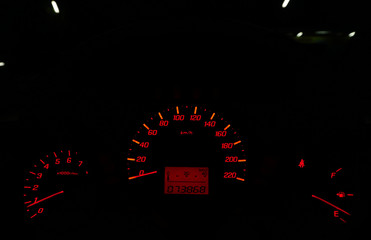 Mile meter console inside car - Led light in dark