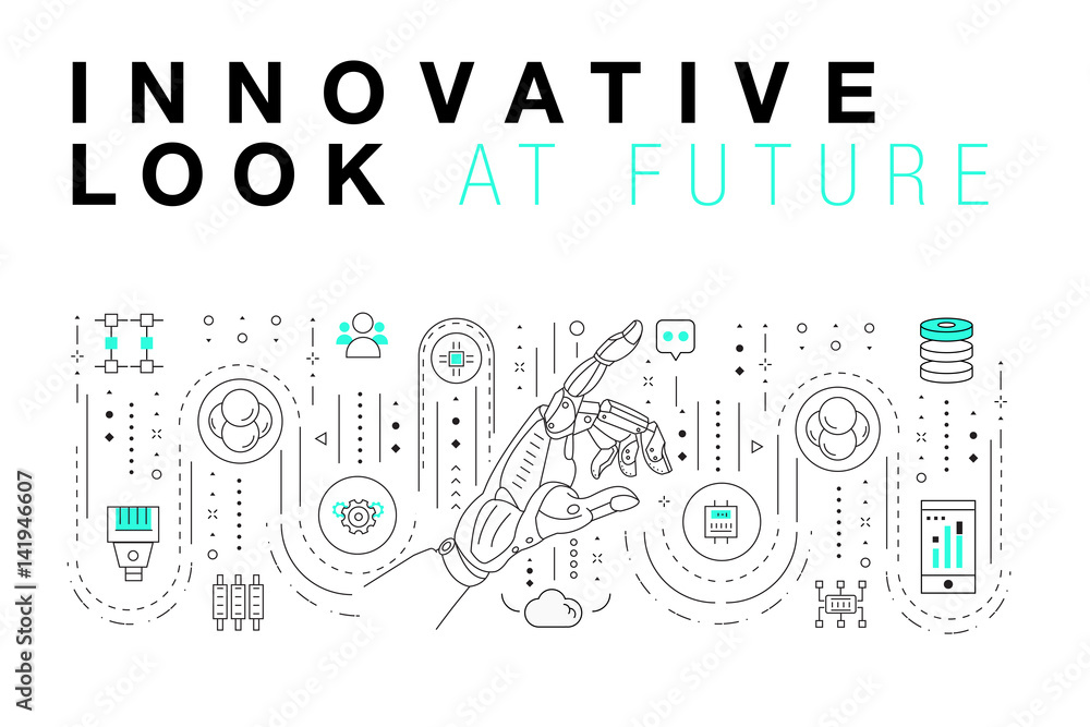 Poster trendy innovation systems layouts in polygonal contour line composition, future analysis and technol