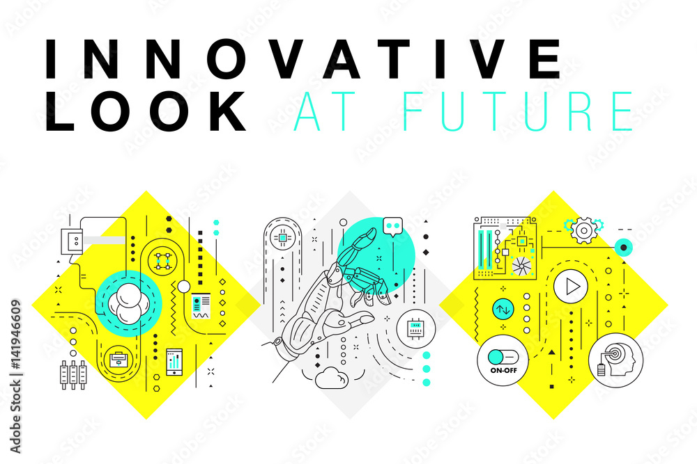 Poster trendy innovation systems layouts in polygonal contour line composition, future analysis and technol