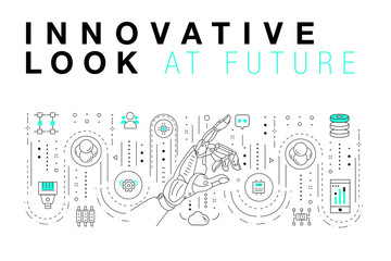 Trendy Innovation systems layouts in polygonal contour line composition, future analysis and technology operations. Made in awesome geometry style with linear pictogram of future for web design.