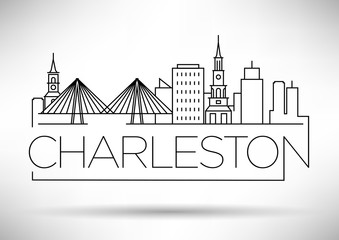 Fototapeta premium Minimalny panoramę miasta Charleston Linear City z typograficznym projektem