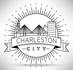Fototapeta premium Minimal Charleston Linear City Skyline with Typographic Design