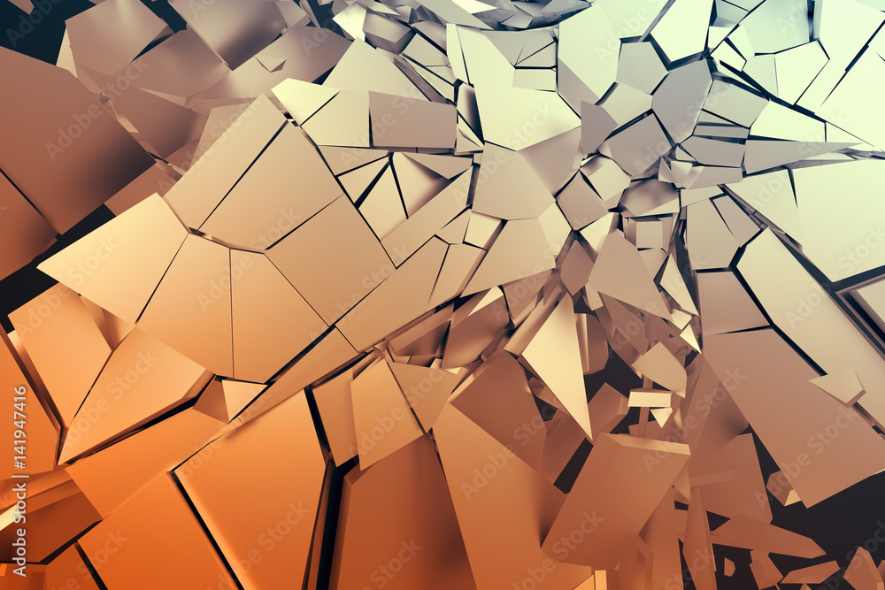 Poster abstract 3d rendering of cracked surface. background with broken shape. wall destruction. bursting w