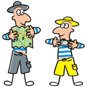 holidaymakers, big and small man, funny illustration