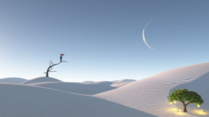 Man stands upon withered tree in desert  Some elements provided courtesy of NASA
