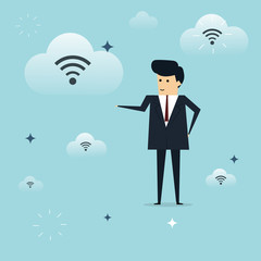 Businessman with wifi on cloud concept Business concept, vector illustrator
