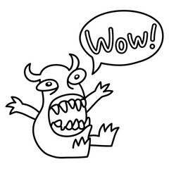 Cartoon monster screaming Wow. Speech bubble. Vector illustration.