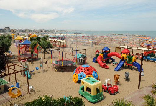 Playground on the beach in Misano Adriatico, Cattolica, Emilia Romagna, Italy