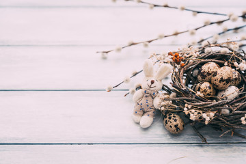 Easter quail eggs with willow 
