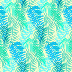 Exotic tropical palm leaves. Seamless abstract vector pattern