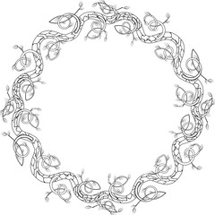 Round frame with leaves and branches. Vector illustration for card, invitations or congratulations with space for your text