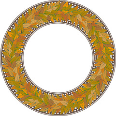 Round frame with golden leaves. Vector illustration for card, invitations or congratulations with space for your text